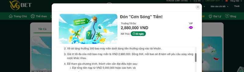Khuyến mãi V9BET - Tổng hợp các chương trình mới nhất 2 Cơn Mưa Tiền Thưởng Với Giá Trị Hấp Dẫn Tại Nhà Cái