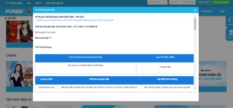 Khuyến mãi Fun88 - Đa dạng sự kiện siêu khủng tại nhà cái 14 Đua Top Pp Palace Baccarat Nhận Tới 1,8 Tỷ